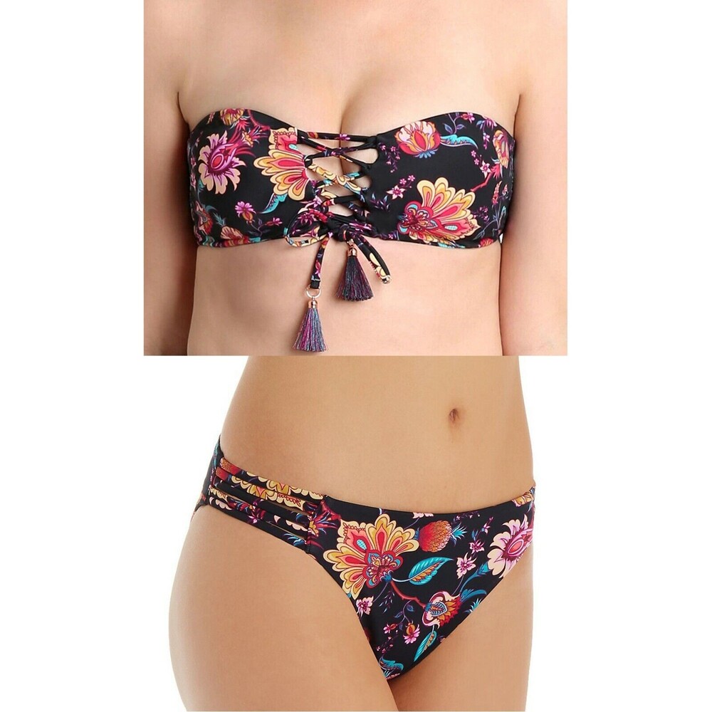 NWT NANETTE LEPORE 10 bikini swimsuit bathing suit floral strappy bandeau 2 pc